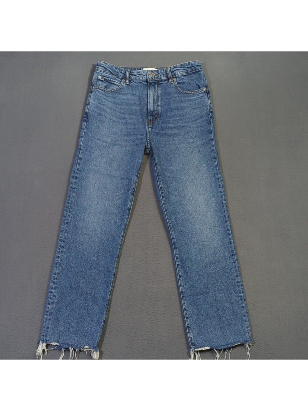 Frame Jeans Women's 28 Blue The Ruler Crop In Stash Destructed Fray High Rise